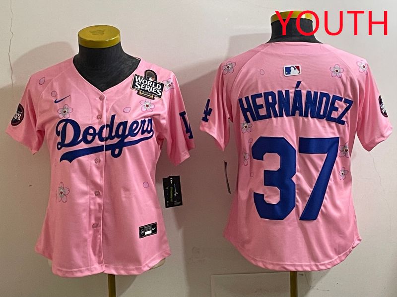 Youth Los Angeles Dodgers #37 Hernandz Pink Sakura Edition 2025 Nike MLB Jersey style 37